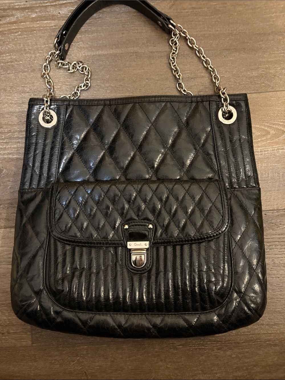 Coach Black Quilted Leather Shoulder Bag with Chain Handles